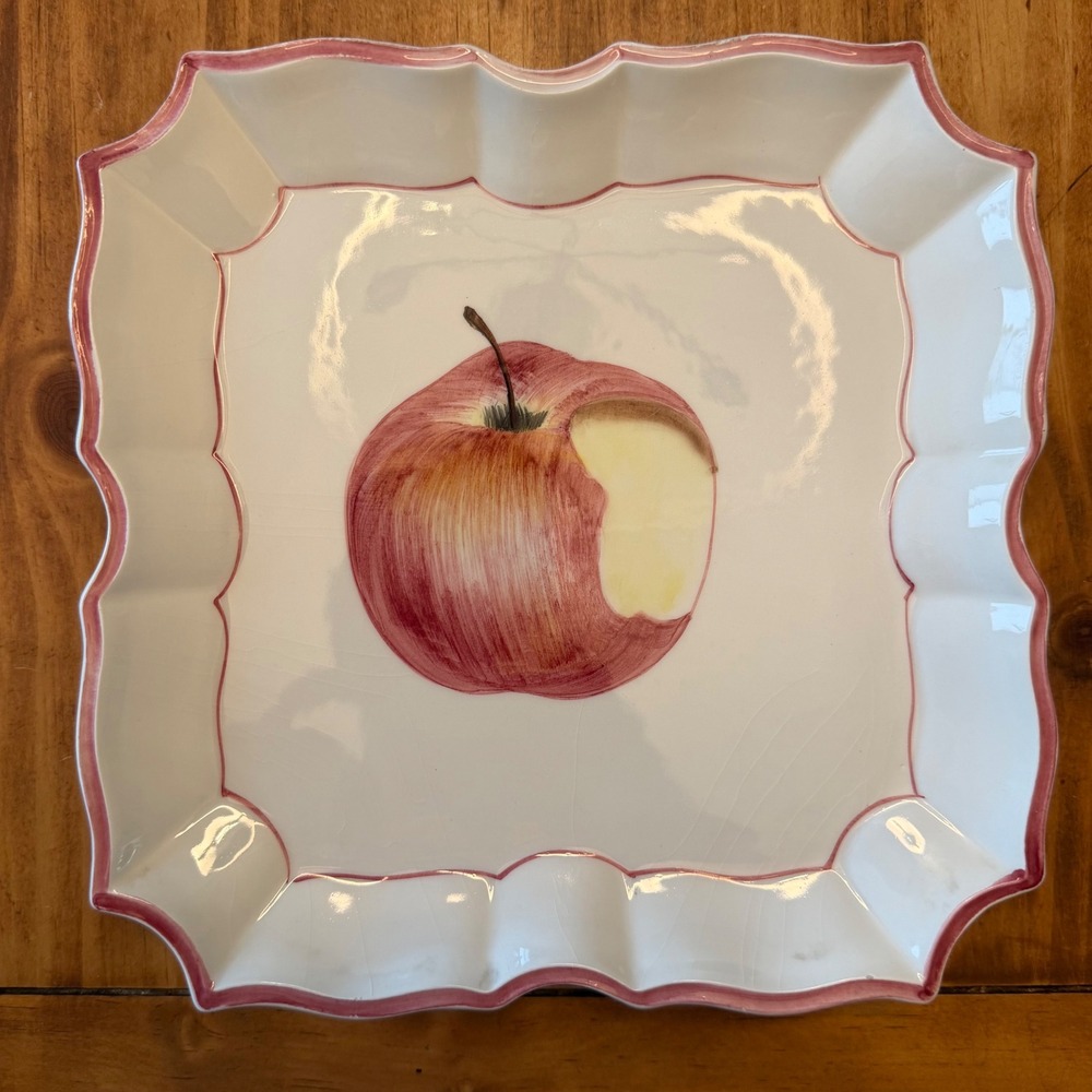 Vietri Italy Hand Painted Apple Plates Set of 3 Scalloped Square 1995 Vintage - Picture 2 of 5